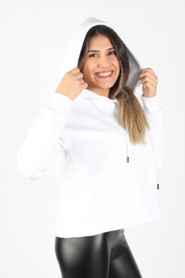 Kadın Kapüşonlu Sweatshirt Beyaz BTK/4538.Beyaz - Thumbnail