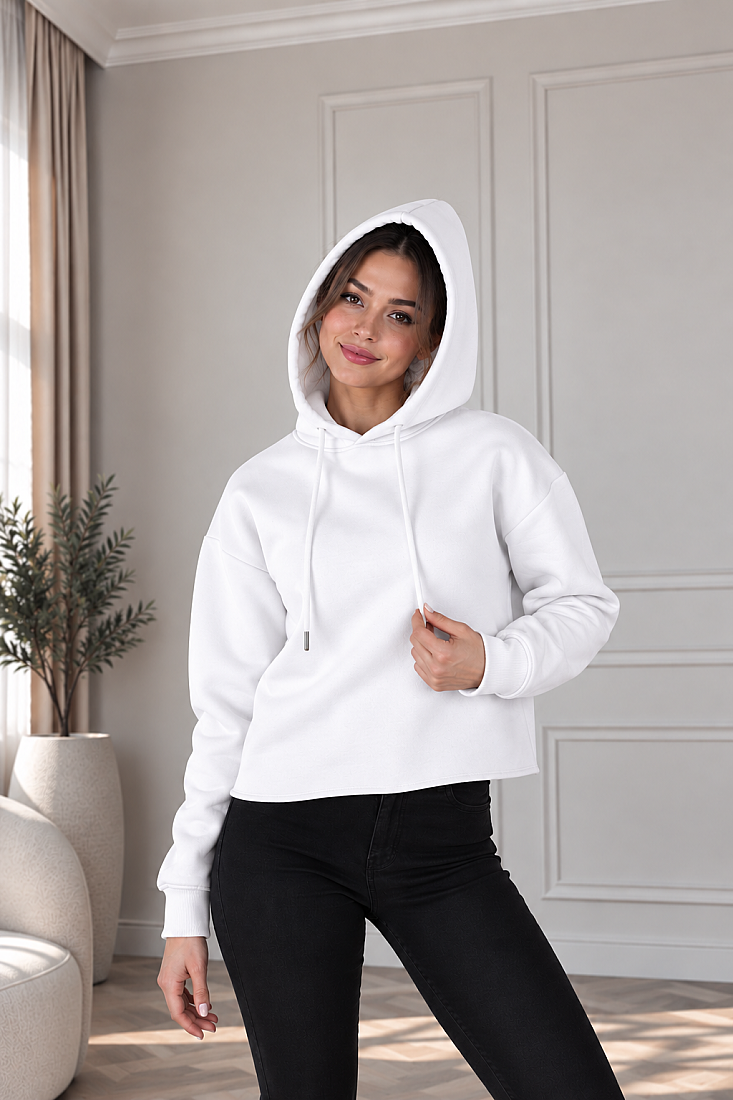 Kadın Kapüşonlu Sweatshirt Beyaz BTK/4538.Beyaz - 1