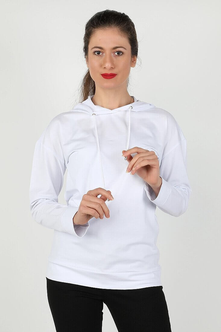 Kadın Kapüşonlu Sweatshirt Beyaz - 1