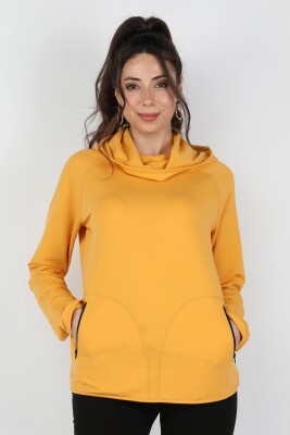 Kadın Kapüşonlu Sweatshirt Hardal - Thumbnail