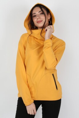 Kadın Kapüşonlu Sweatshirt Hardal - Thumbnail
