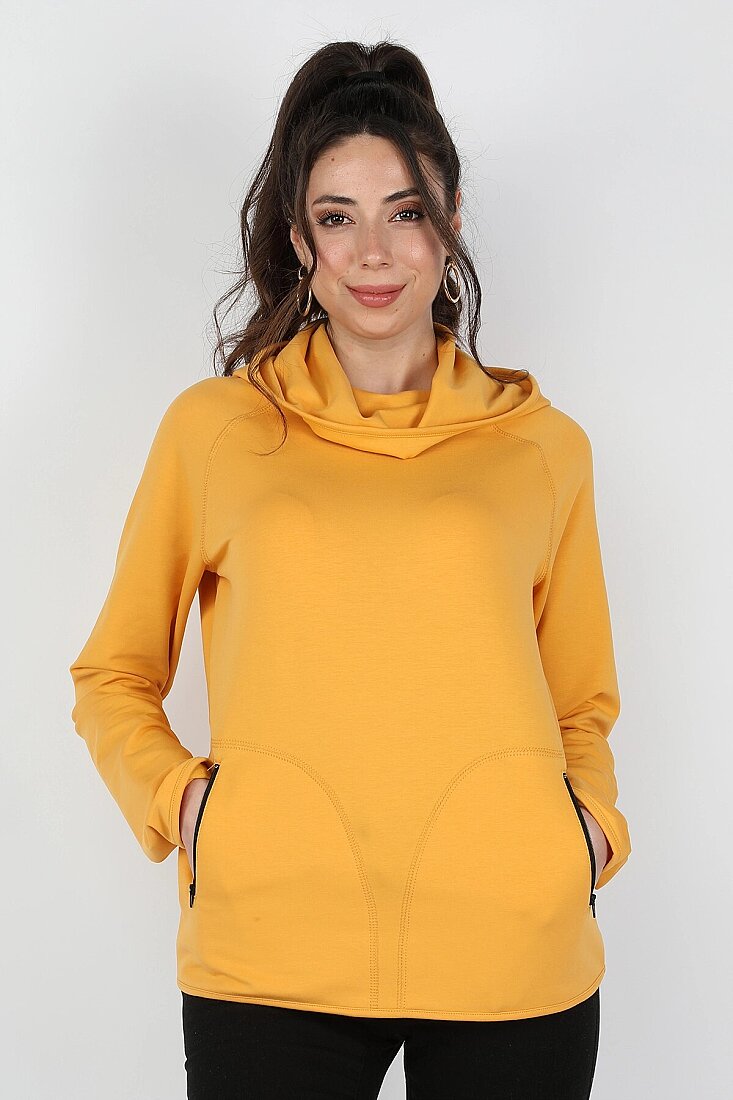 Kadın Kapüşonlu Sweatshirt Hardal - 1