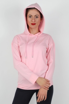 Kadın Kapüşonlu Sweatshirt Pembe - Thumbnail