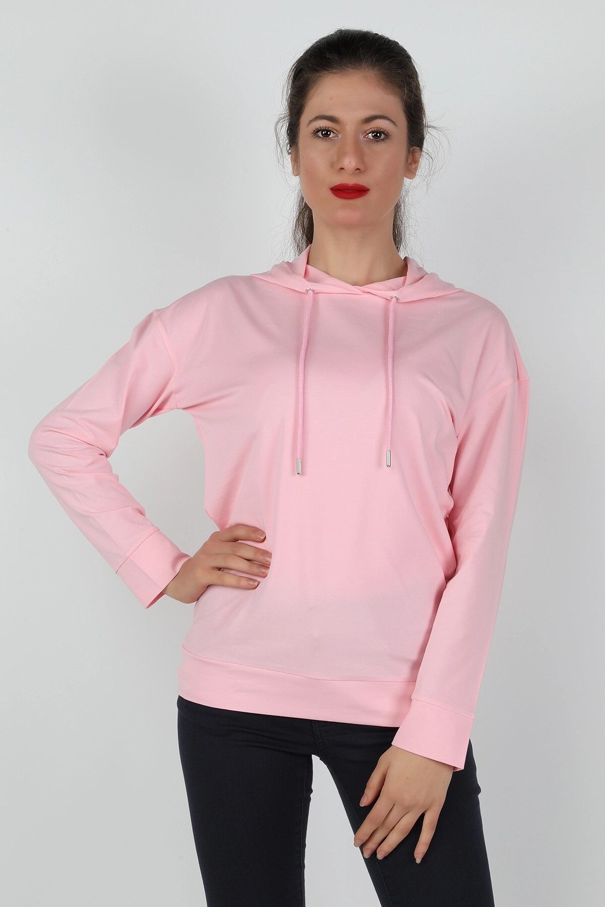 Kadın Kapüşonlu Sweatshirt Pembe Kadın Kapüşonlu Sweatshirt Pembe