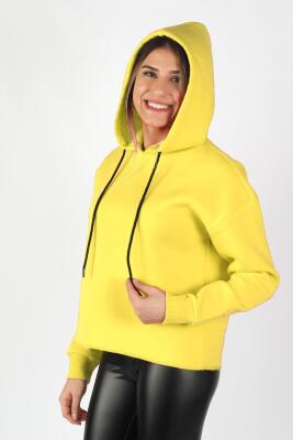 Kadın Kapüşonlu Sweatshirt Sarı - Thumbnail
