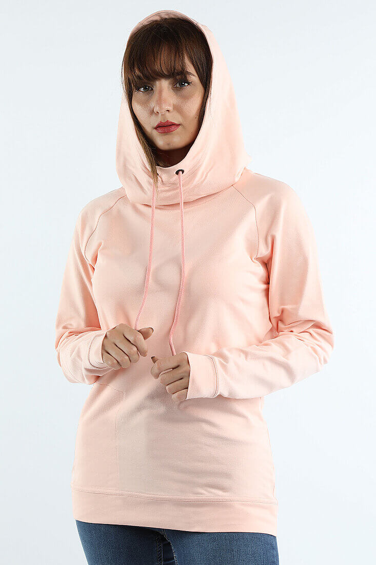 Kadın Kapüşonlu Sweatshirt Somon - 2