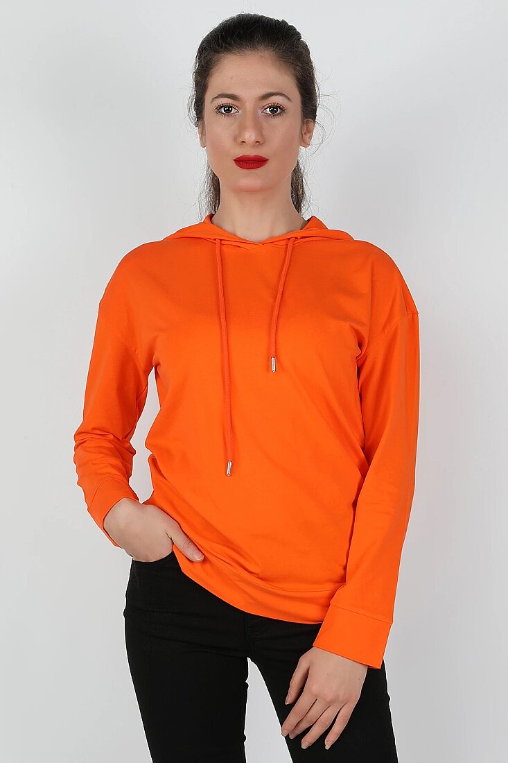 Kadın Kapüşonlu Sweatshirt Turuncu - 1