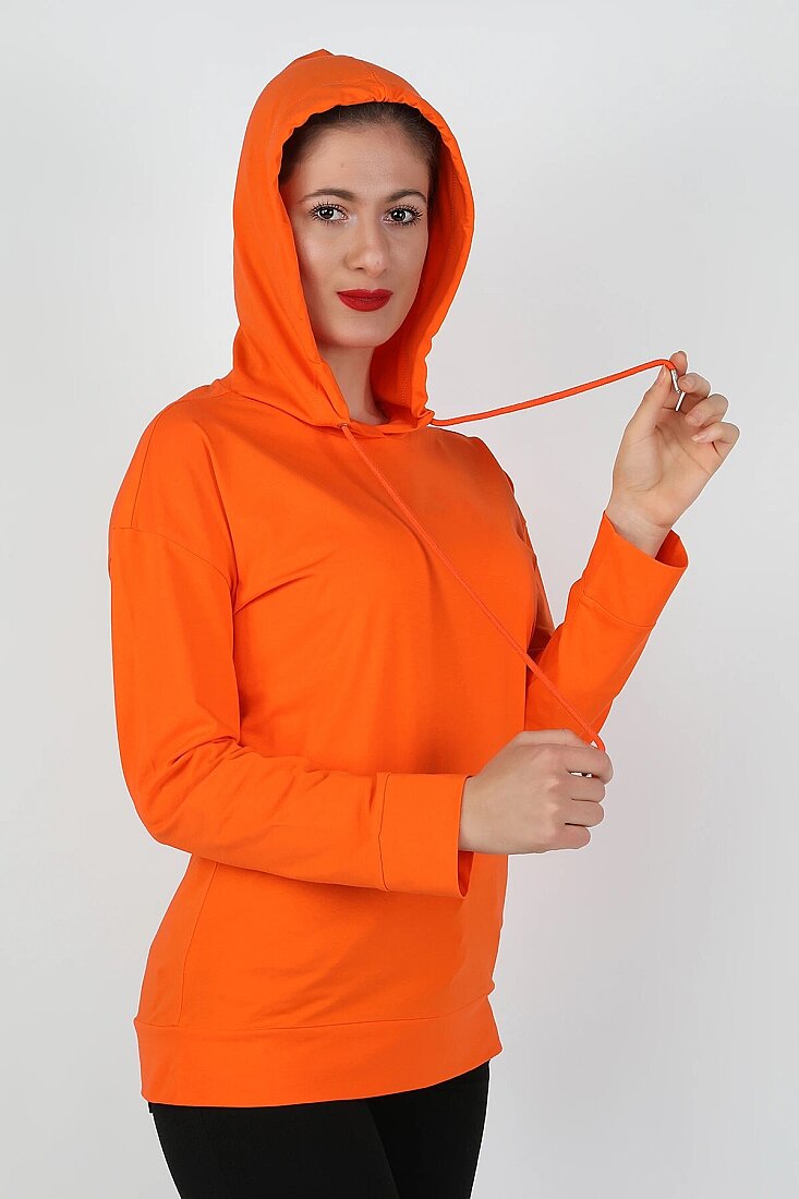 Kadın Kapüşonlu Sweatshirt Turuncu - 2