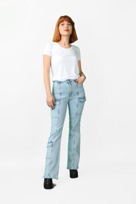 Kadın Kargo Cep Kot Pantolon - Thumbnail