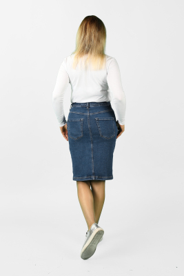 Kadın Kemerli Tokalı Kot Etek Mavi - Thumbnail