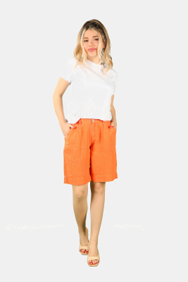 Kadın Keten Şort Turuncu - Thumbnail