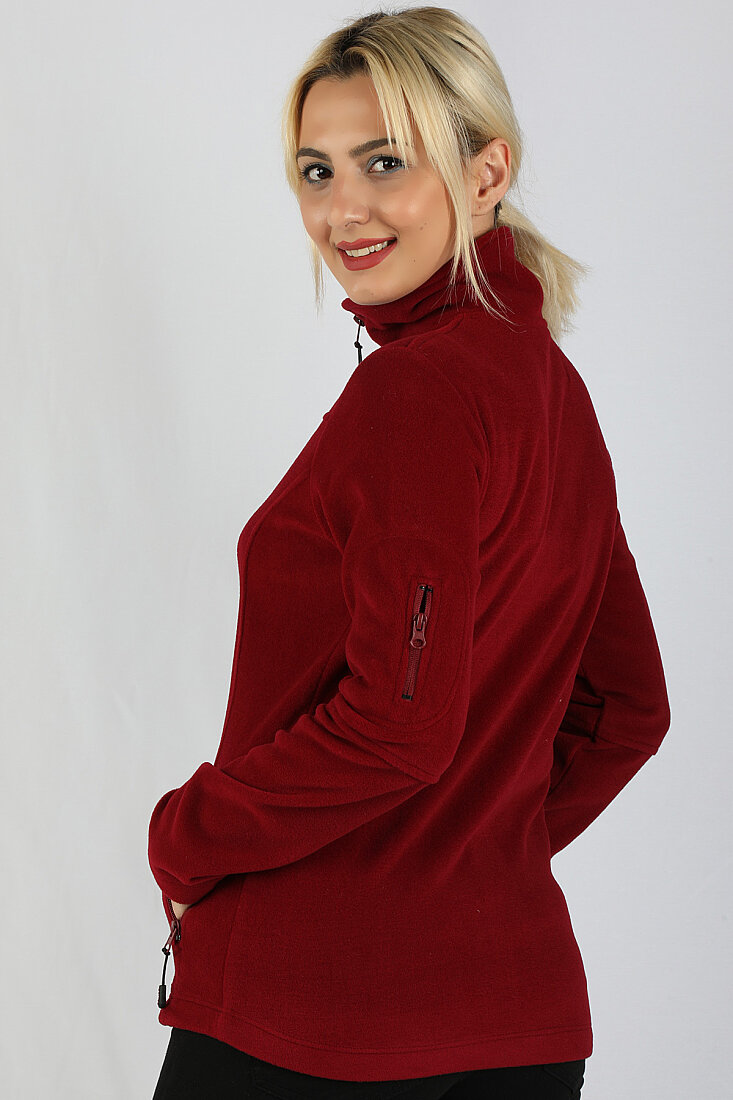 Kadın Kol Fermuarlı Sweatshirt Bordo - 2