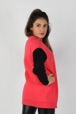 Kadın Kolları Renkli Sweatshirt Nar - Thumbnail