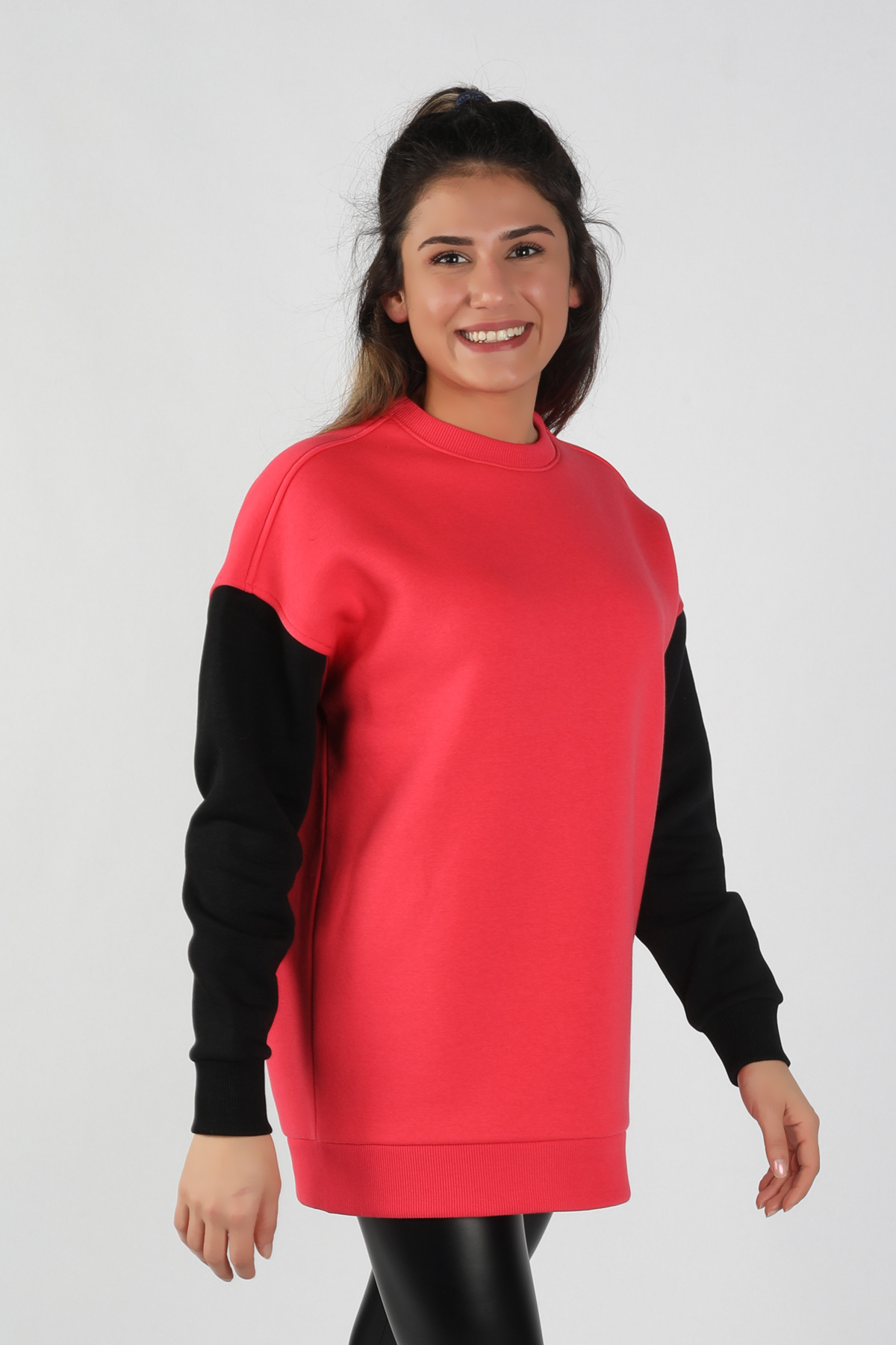 Balins - Kadın Kolları Renkli Sweatshirt Nar