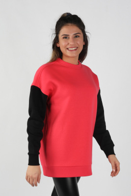 Kadın Kolları Renkli Sweatshirt Nar - Thumbnail