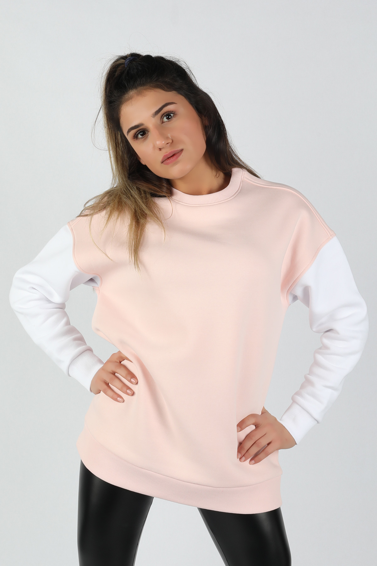 Balins - Kadın Kolları Renkli Sweatshirt Pembe