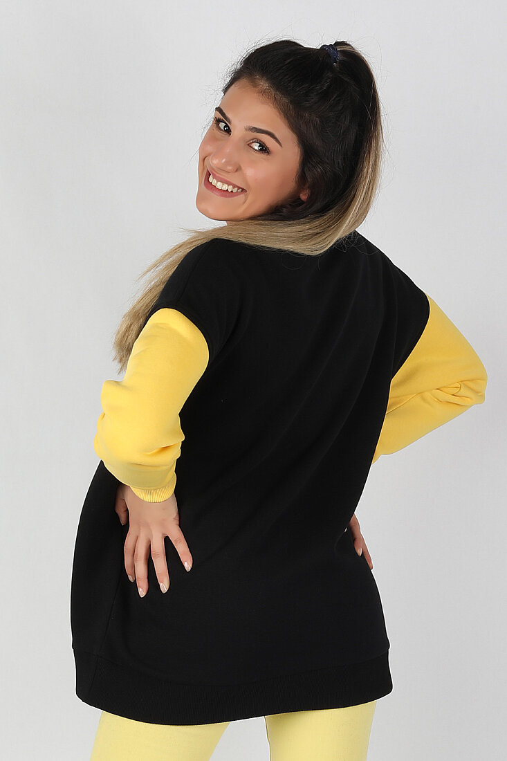 Kadın Kolları Renkli Sweatshirt Siyah - 2