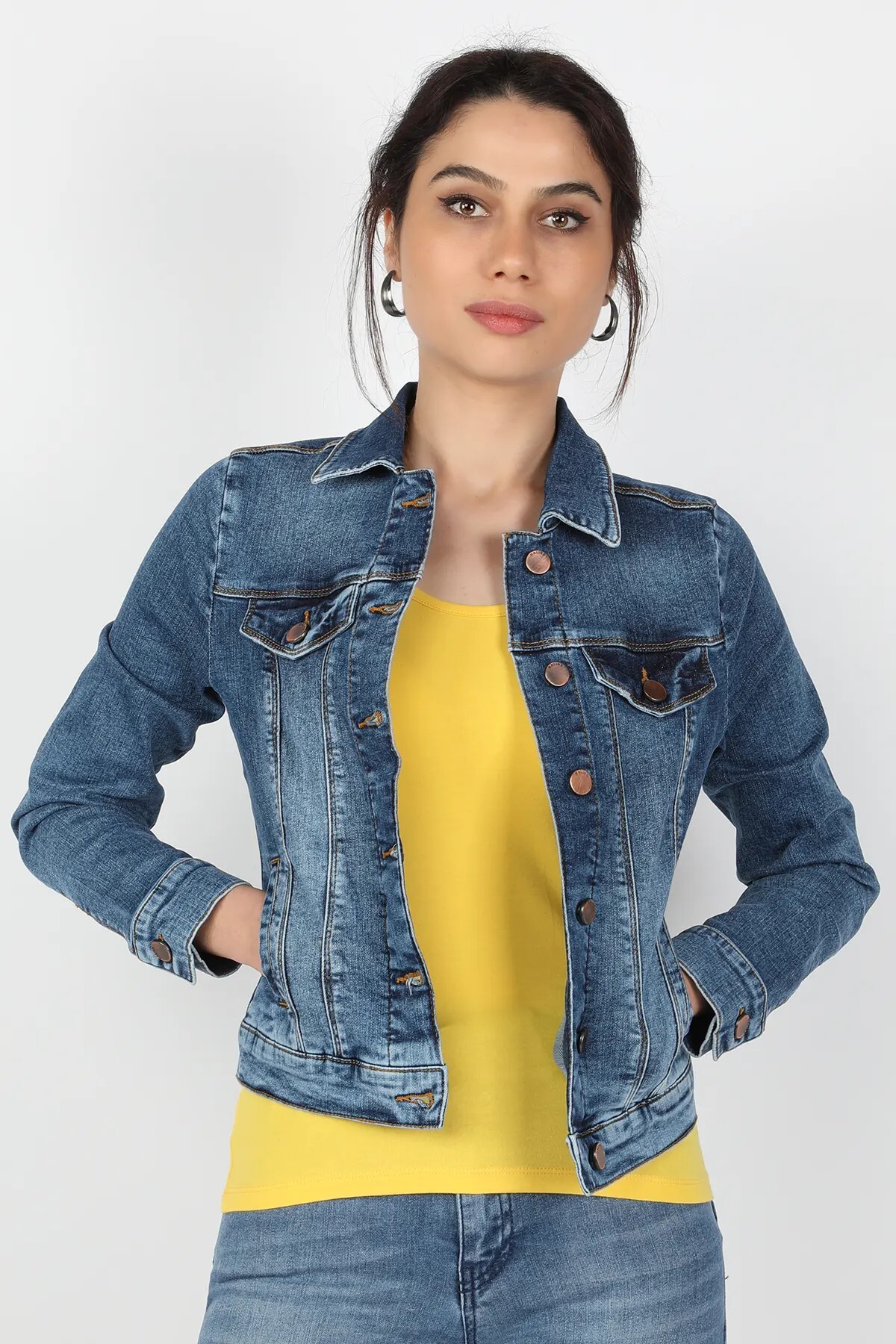 Balins - Kadın Kot Mont Orta Mavi