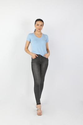 Kadın Kot Pantolon Açık Yık. Siyah - Thumbnail