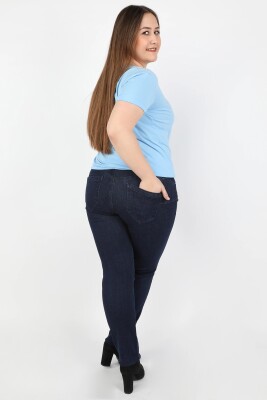 Kadın Kot Pantolon Koyu Düz - Thumbnail