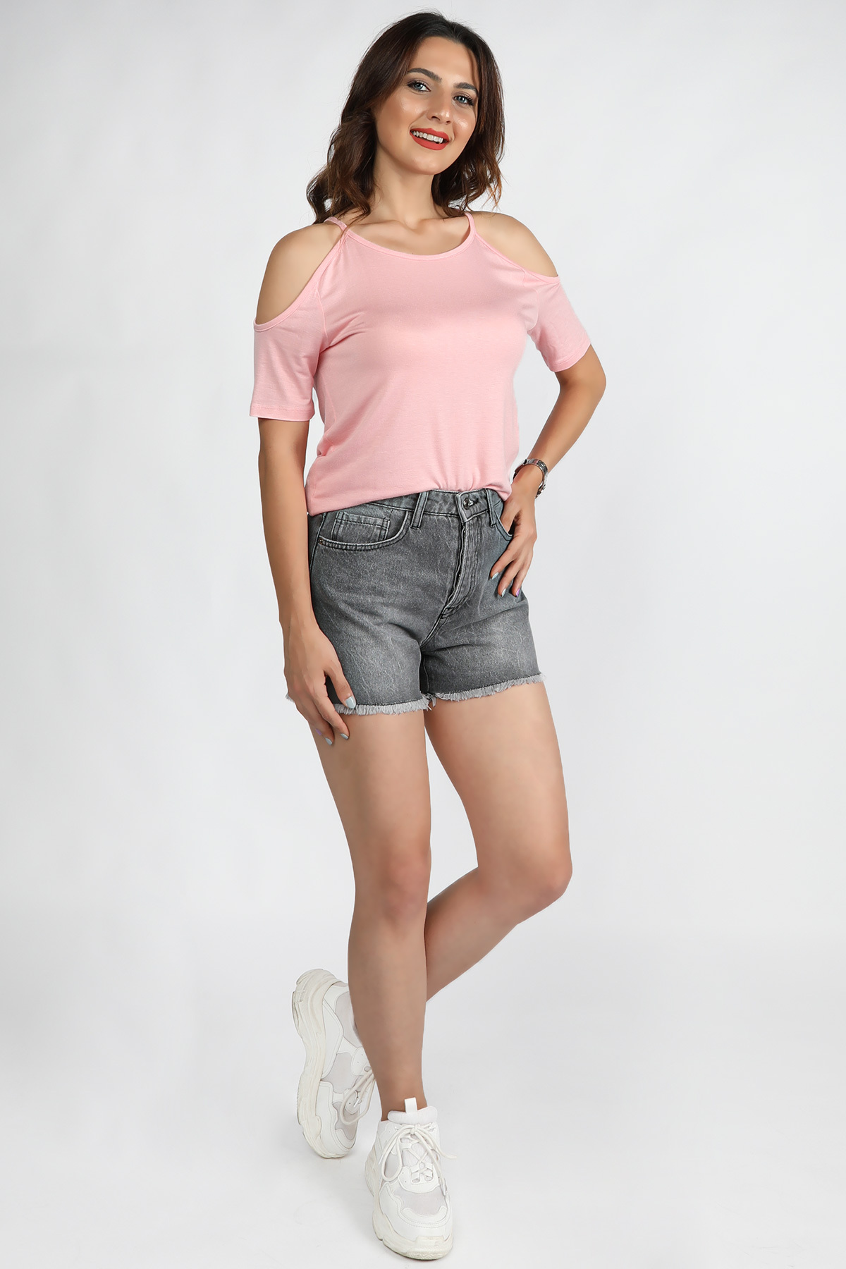 Balins - Kadın Kot Şort Gri