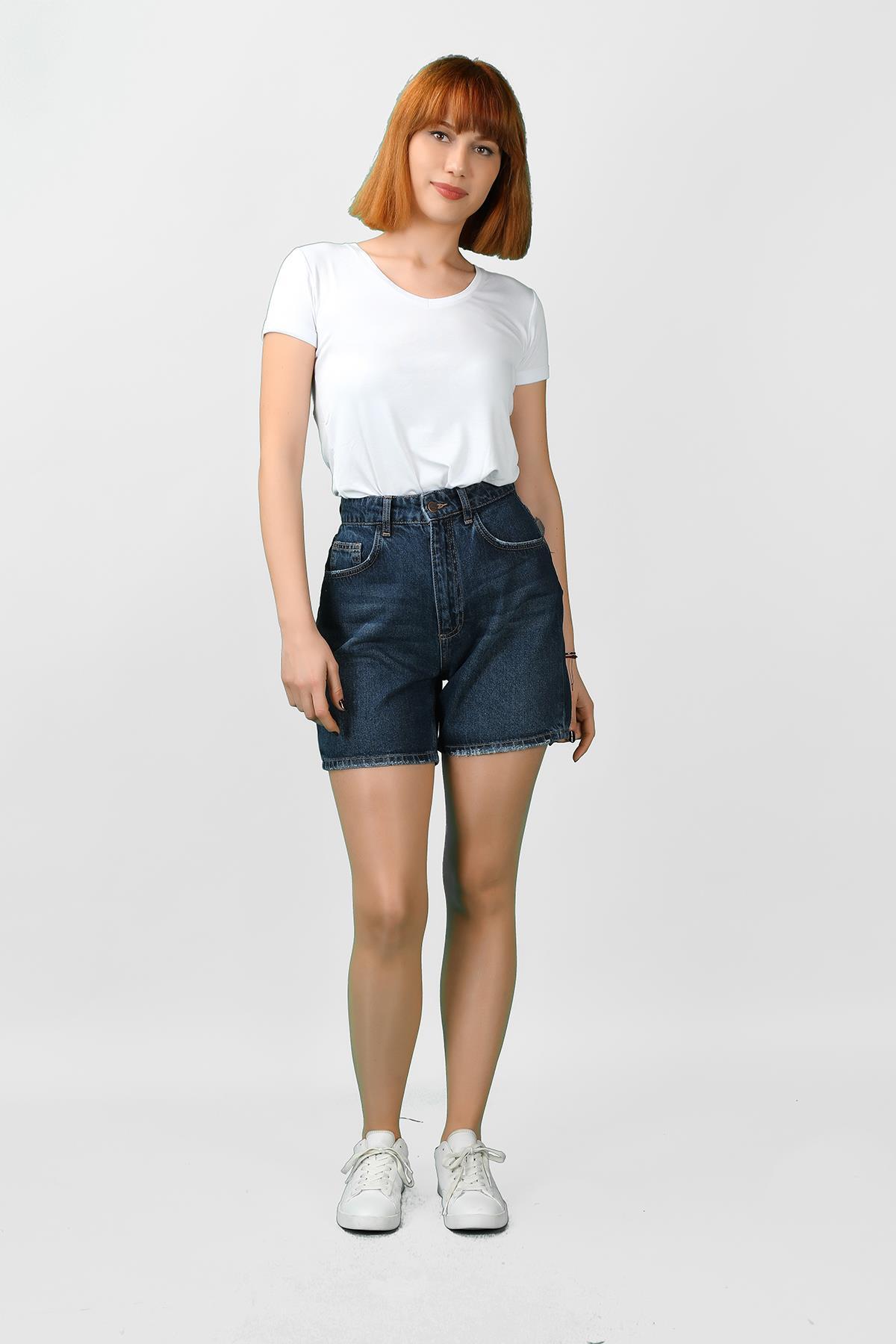 Balins - Kadın Kot Şort Koyu Mavi