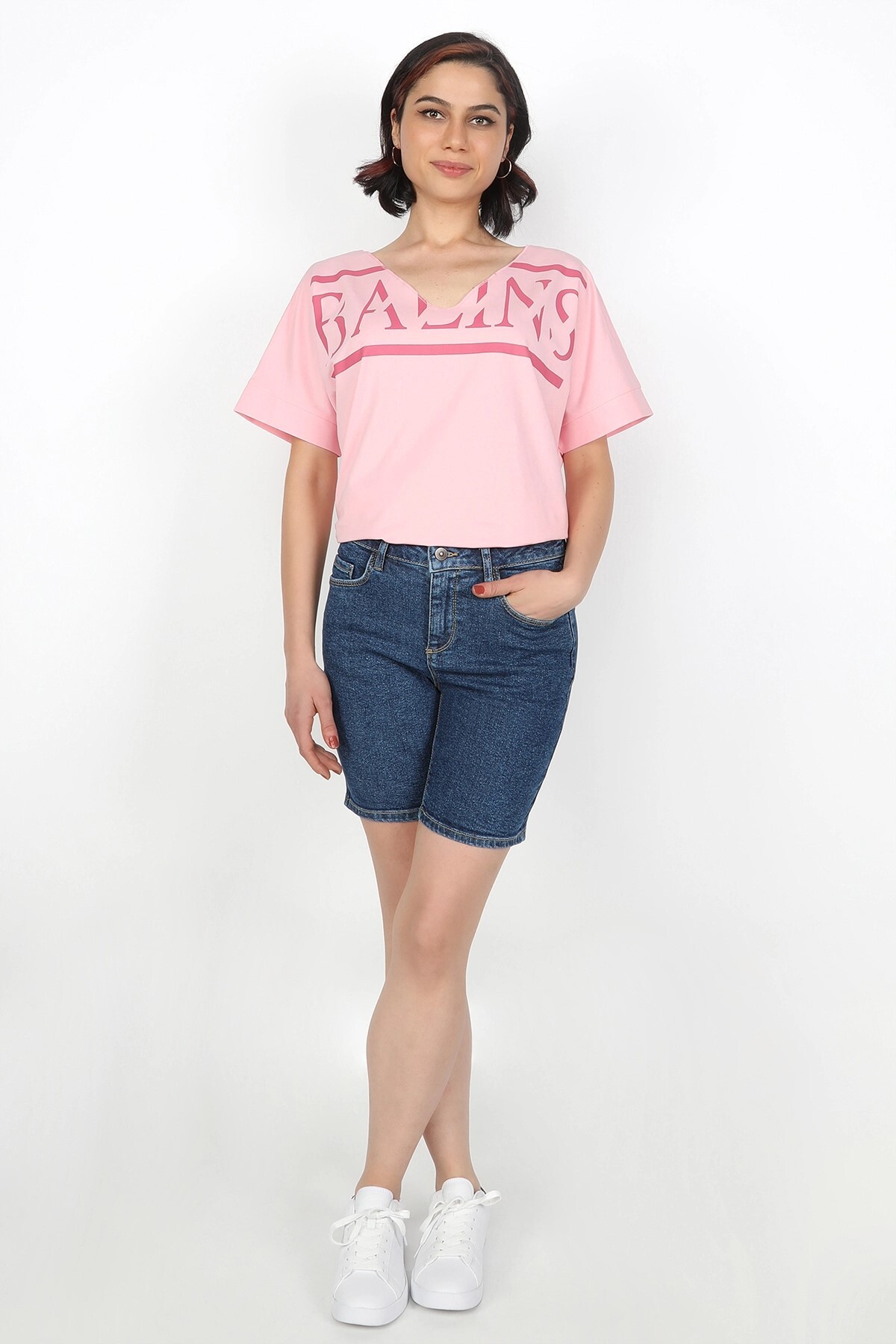 Balins - Kadın Kot Şort Koyu Mavi