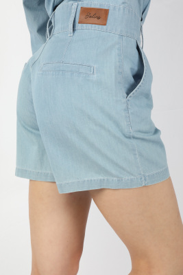 Kadın Kot Tulum Şort Açık Mavi - Thumbnail