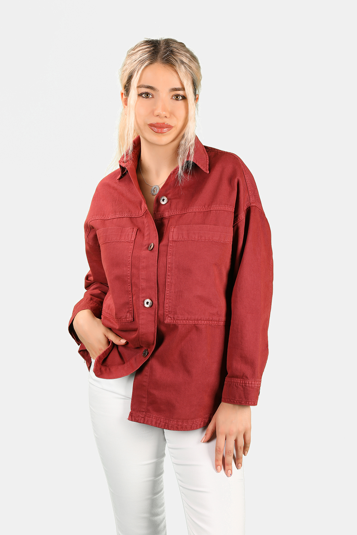 Balins - Kadın Oversize Dökümlü Gömlek Vişne