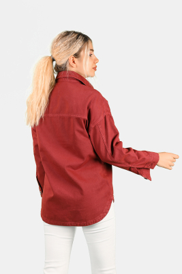 Kadın Oversize Dökümlü Gömlek Vişne - Thumbnail