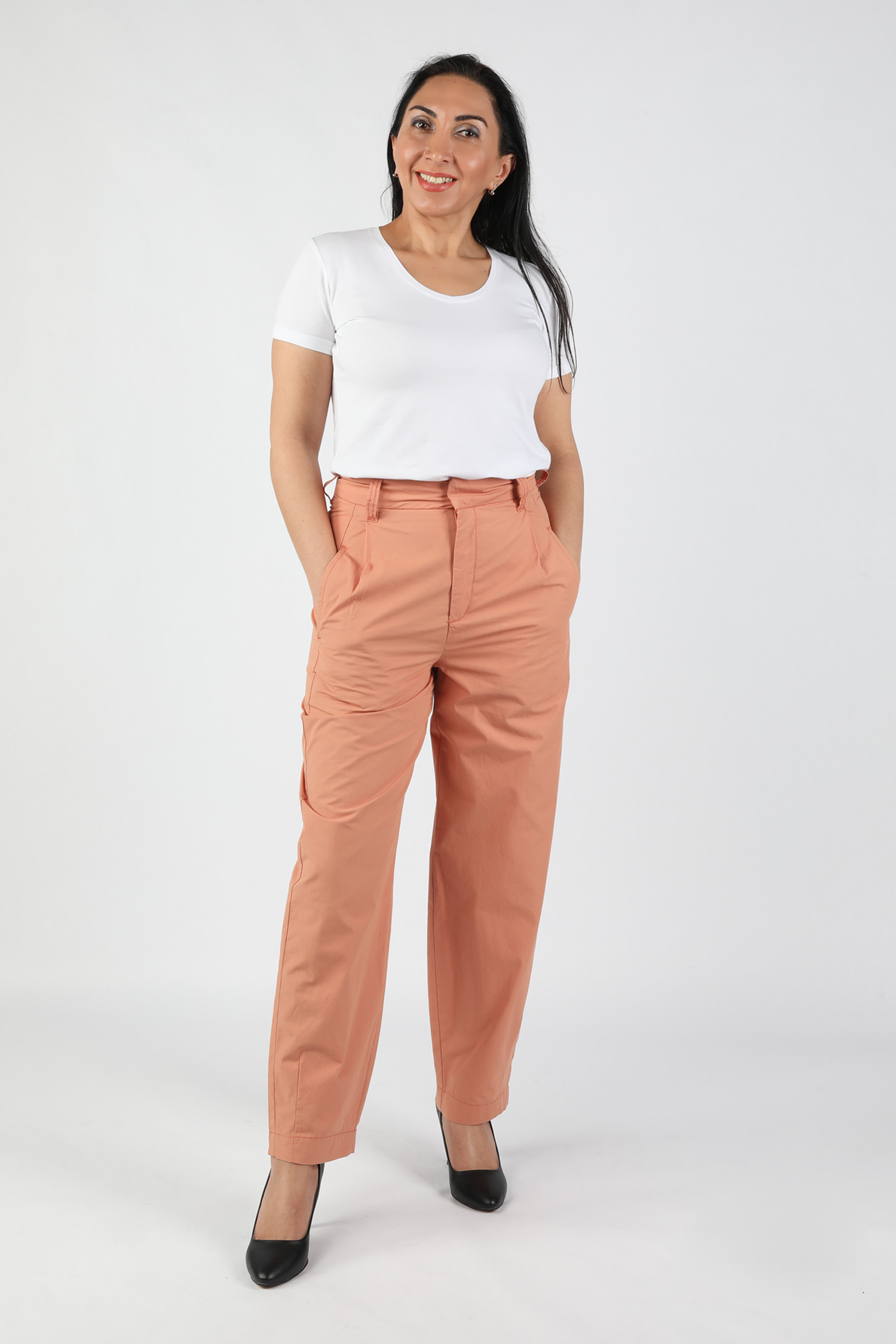 Balins - Kadın Poplin Gabardin Pantolon Turuncu Kiremit