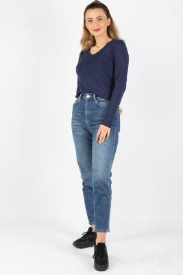 Kadın Şardonlu Kot Pantolon Açık Mavi - Thumbnail