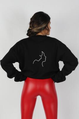 Kadın Sıfır Yaka Baskılı Sweatshirt - Thumbnail
