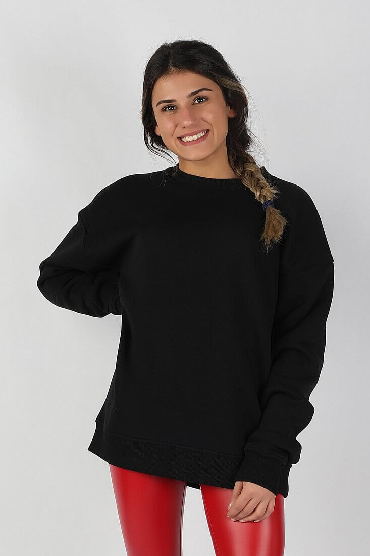 Kadın Sıfır Yaka Baskılı Sweatshirt - 1