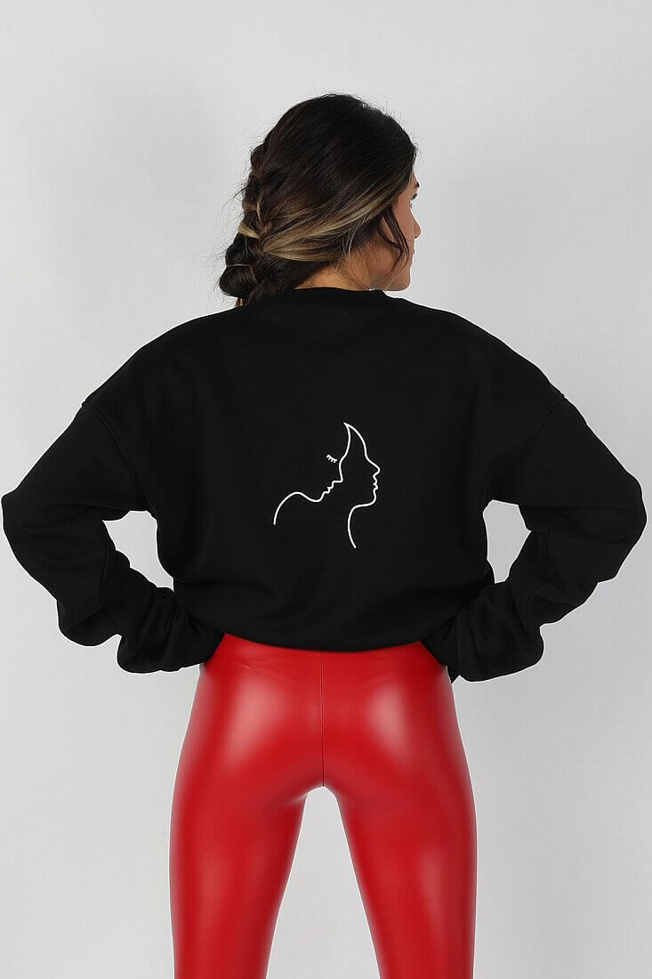 Kadın Sıfır Yaka Baskılı Sweatshirt - 2