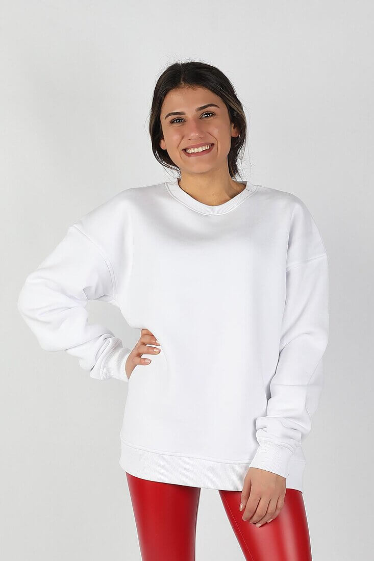 Kadın Sıfır Yaka Baskılı Sweatshirt - 13