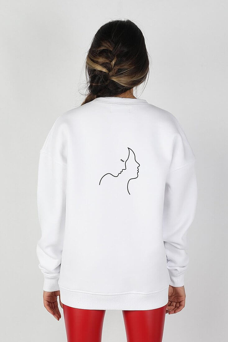 Kadın Sıfır Yaka Baskılı Sweatshirt - 14