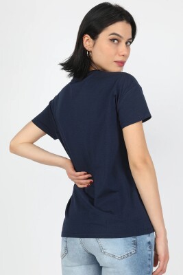 Kadın Süprem Düşük Kol Tişört Lacivert - Thumbnail