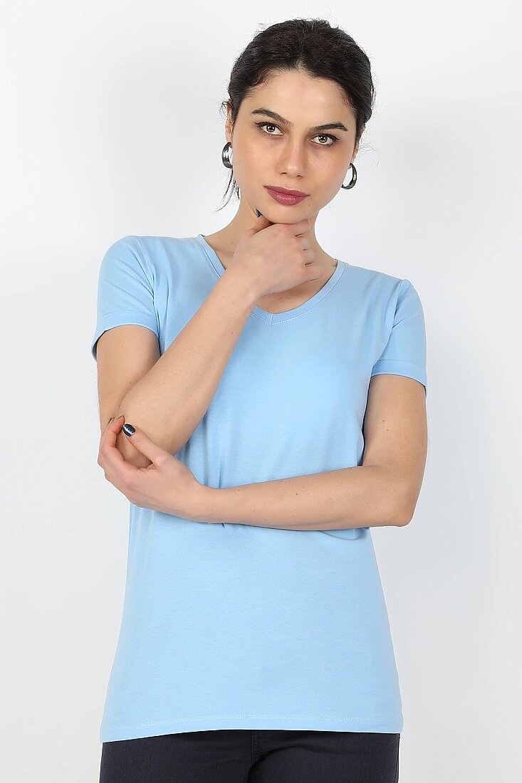 Kadın Süprem Kısa Kollu Tişört Açık Mavi - 1