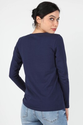 Kadın Süprem Uzun Kollu Tişört Lacivert - Thumbnail