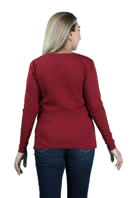 Kadın Süprem Uzun Kollu V Yaka Tişört - Thumbnail