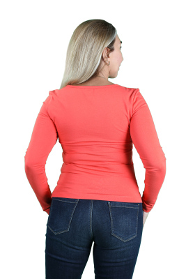 Uzun Kollu Süprem Kare/V Yaka Tişört - Thumbnail