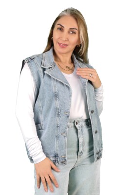 Kadın V Yaka Jean Yelek - Thumbnail