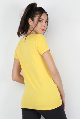 Kadın Viskon Kısa Kollu Tişört Sarı - Thumbnail