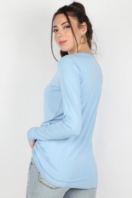 Kadın Viskon Uzun Kollu Tişört Açık Mavi - Thumbnail
