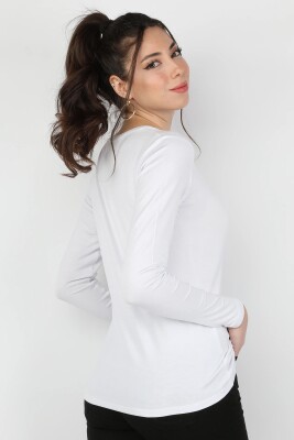 Kadın Viskon Uzun Kollu Tişört Beyaz - Thumbnail