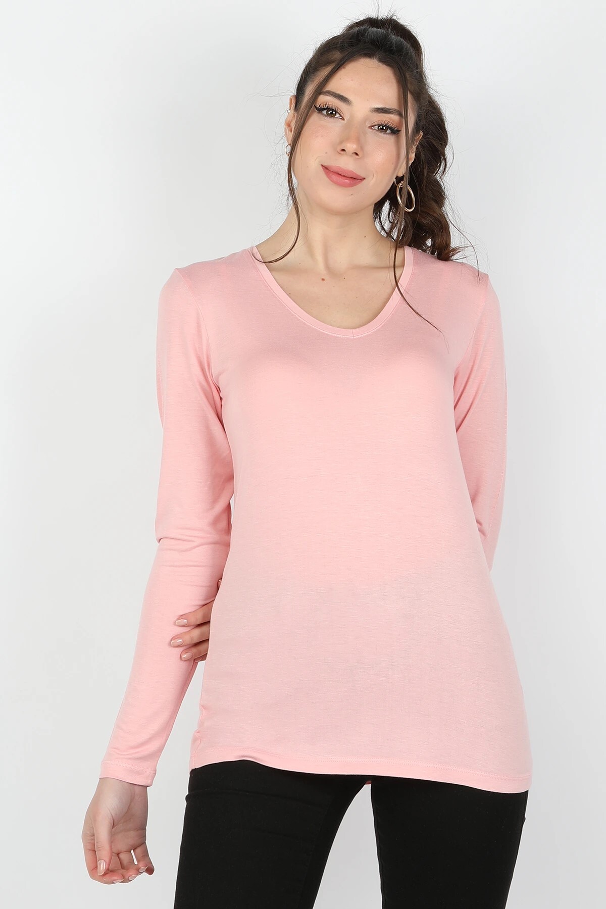 Balins - Kadın Viskon Uzun Kollu Tişört Pembe
