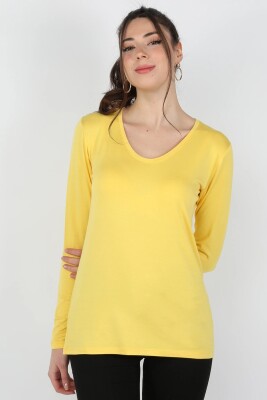 Kadın Viskon Uzun Kollu Tişört Sarı - Thumbnail