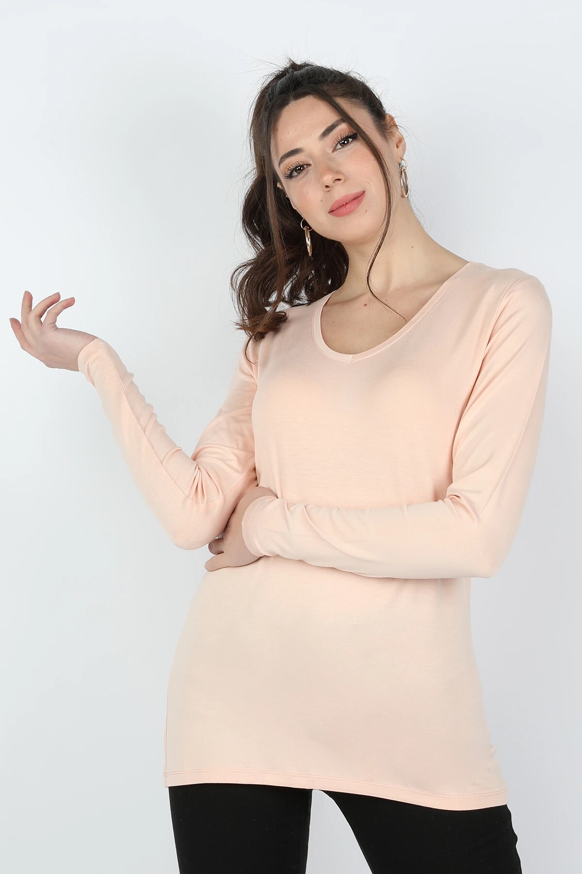 Balins - Kadın Viskon Uzun Kollu Tişört Somon