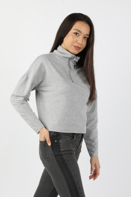 Kadın Yarım Balıkçı Yarasa Kol Sweatshirt Gri - Thumbnail